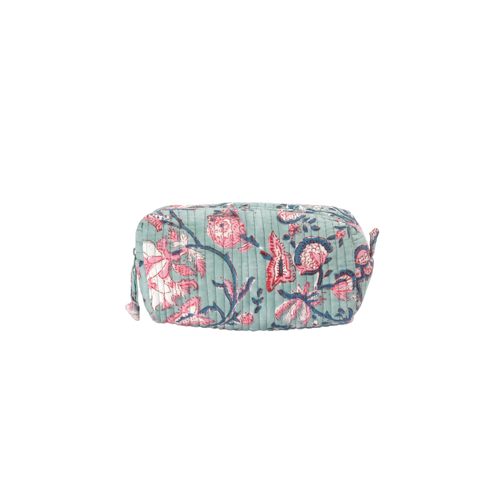 Liya Cosmetic Purse - Mint Green with Flowers