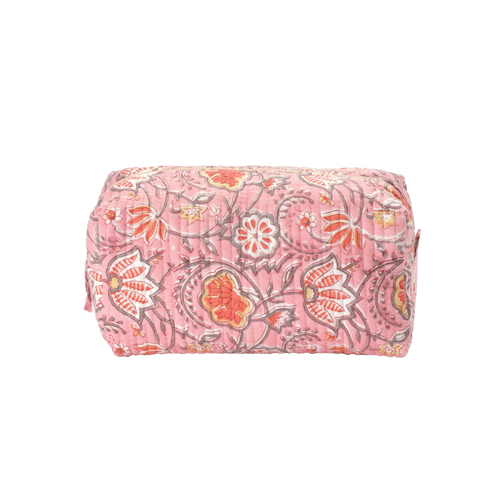 Jaya Cosmetic Purse + Large Cosmetic Bag Coral with Flower