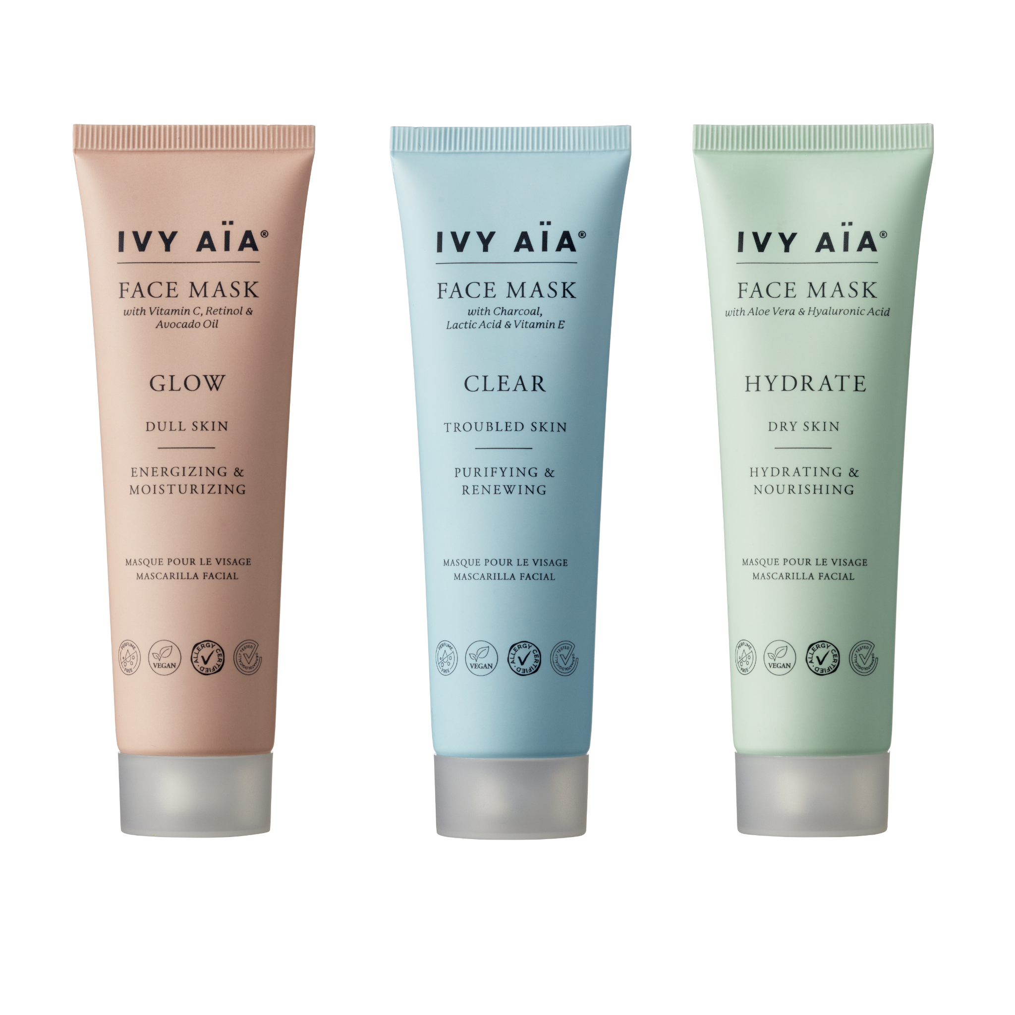 3 x Ivy Aïa Face Mask - Hydrate + Clear + Glow